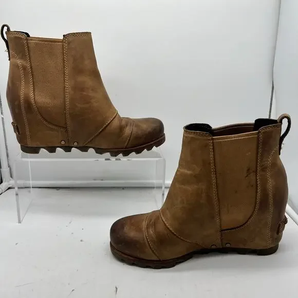 Sorel Boots Womens 6.5 Brown Leather Wedge Ankle Bootie - Picture 2 of 8